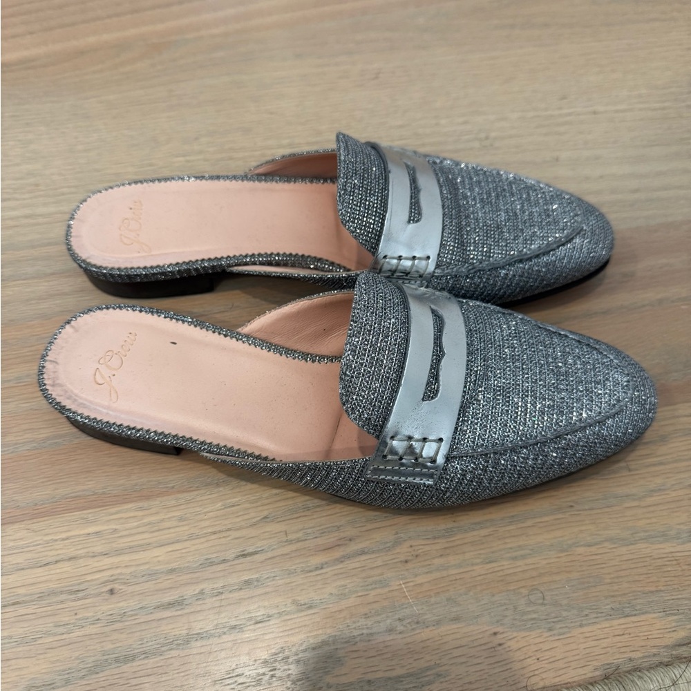 J. Crew Silver Penny Loafer Slide